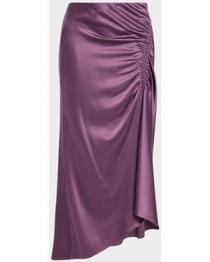 Veronica Beard Felecia Ruched Satin Skirt - Purple