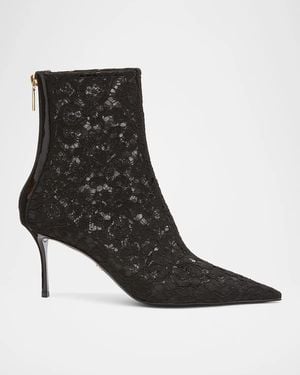 Dolce & Gabbana 75Mm Lace Stiletto-Heel Ankle Boots - Black