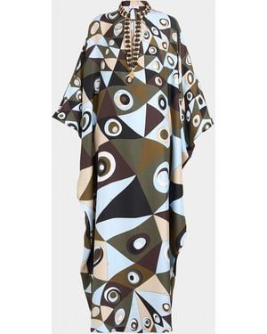 PUCCI Vivara Silk Crepe De Chine Embellished Maxi Caftan Dress - White