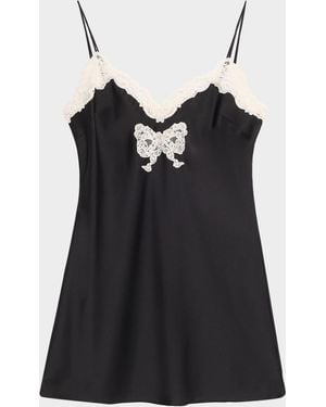 LoveShackFancy Maristella Lace-Trim Satin Mini Dress - Black