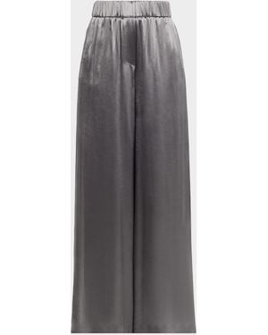 Peserico Pleated Wide-Leg Shiny Satin Pants - Gray