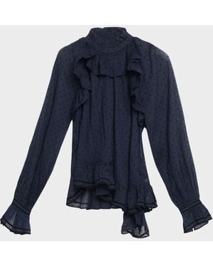 Ulla Johnson Marcella Long-Sleeve Asymmetric Cotton Blouse - Blue