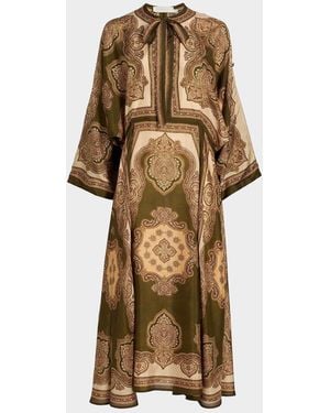 Zimmermann Mahon Paisley Silk Tunic Midi Dress - Natural