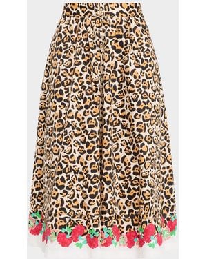 Saloni Pia Leopard Floral Midi Skirt - White