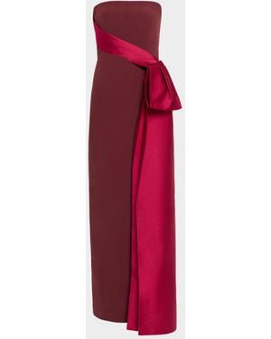 Roland Mouret Strapless Draped Satin Bow Column Gown - Red