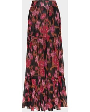 MISA Los Angles Mavi Floral Chiffon Maxi Skirt - Red