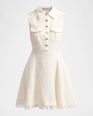 Self-Portrait Linen Sleeveless Mini Shirtdress - Natural