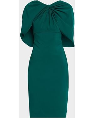 Aidan Mattox Twist-Front Cape Stretch Crepe Dress - Green
