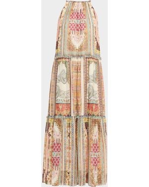 Tahari The Aurora Baroque-Print Halter Maxi Dress - Natural