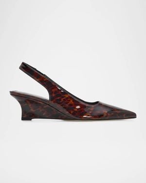 Stuart Weitzman 50Mm Vinnie Tortoiseshell Patent Leather Slingback Wedge Pumps - Brown