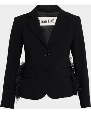 Libertine Feathered Single-Breasted Jacket - Black
