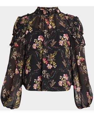 Cinq À Sept Long-Sleeve Love Letter Floral Blouse - Black