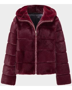 Lyla Grant Fur-Free Hooded Faux Mink Zip Jacket - Red