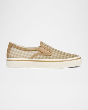 Vince Blair Gingham Canvas Slip-On Sneakers - White