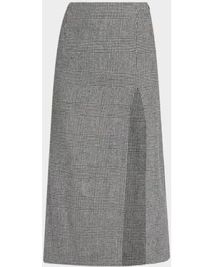 Michael Kors Glen Plaid Wool-Cashmere Slit Midi Skirt - Gray