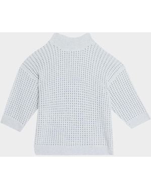 Peserico Mock-Neck Sequin Open Knit Sweater - White
