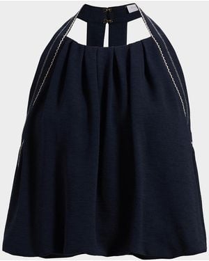 Ramy Brook Briar Halterneck Embroidered Blouse - Blue