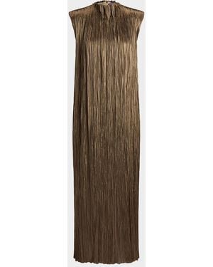Ralph Lauren Virna Pleated Lamé Cocktail Dress - Natural