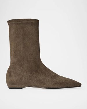The Row Cindy Stretch Suede Flat Ankle Boots - Brown