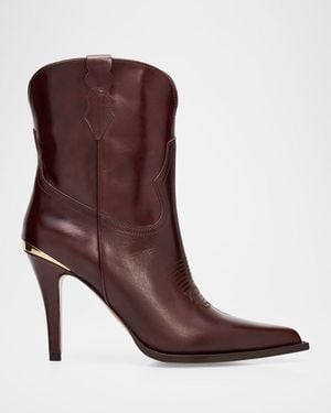 Partow Katie Leather Western Stiletto Booties - Brown