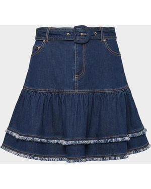 Cinq À Sept Denim Fringe-Trim Mini Skirt - Blue