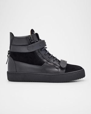 Giuseppe Zanotti Ru50040 Leather And Suede Zip High-Top Sneakers - Black