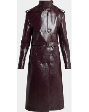 Courreges Vinyl Double-Breasted Belted Long Trench Coat - Purple