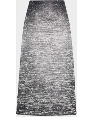 Oscar de la Renta Ombre Metallic Boucle Jacquard Midi Pencil Skirt - Gray
