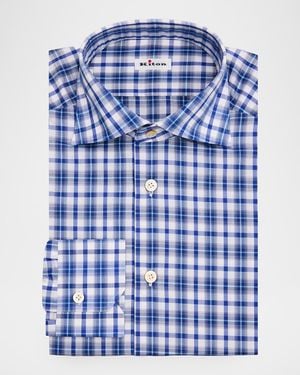 Kiton Apos;S Plaid Cotton Western Shirt - Blue
