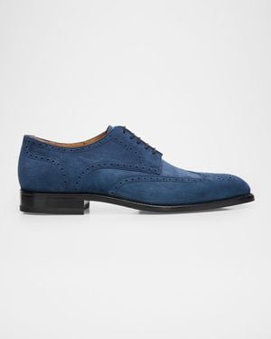 Kiton Apos;S Calfskin Suede Wingtip Brogue Derby Shoes - Blue