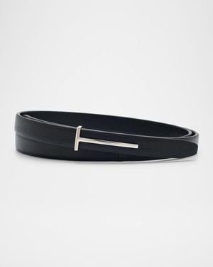 Tom Ford Grain Leather Slim T Belt - Black