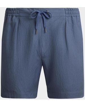 Polo Ralph Lauren Apos;S Silk And Linen Pleated Drawstring Shorts - Blue