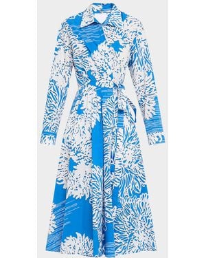 Mantu Abstract-Print Cotton Midi Wrap Shirtdress - Blue