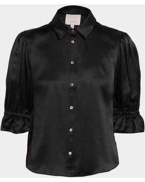 Cinq À Sept Fiona Silk Satin Short-Sleeve Top - Black