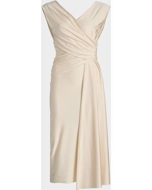 La Petite Robe Di Chiara Boni Rahim Draped Wrap-Front Midi Sheath Dress - Natural