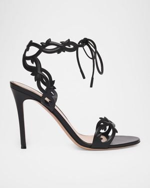 Gianvito Rossi 95Mm Cutout Leather Ankle-Tie Sandals - Black