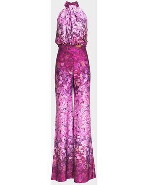 Silvia Tcherassi Abstract-Print Belted Halter Jumpsuit - Pink