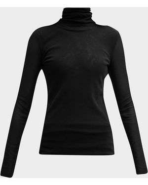 Fuzzi Long-Sleeve Turtleneck Tulle Blouse - Black