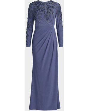 Mac Duggal Beaded Jersey Column Gown - Blue