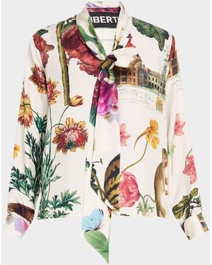 Libertine Hollyhock Floral Silk Slim Tie Keith Blouse - Multicolor
