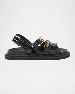 Moschino Logo Leather Sandals - Black