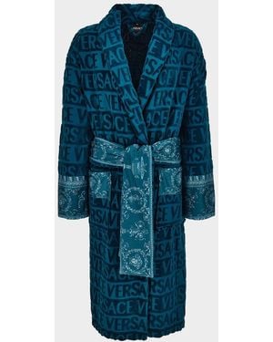 Versace I Heart Logo Terry Bathrobe - Blue
