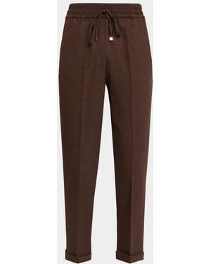 Kiton Virgin Wool-Blend Crop Pants - Brown