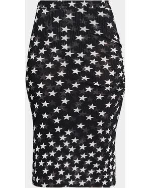 Stella McCartney Star-Print Mesh Ruched Pencil Skirt - Black