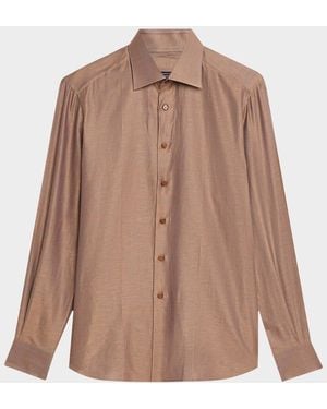 Stefano Ricci Heathered Cotton And Linen Sport Shirt - Brown