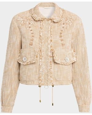 Maison Common Embroidered Cotton Tweed Drawstring Bomber Jacket - Natural