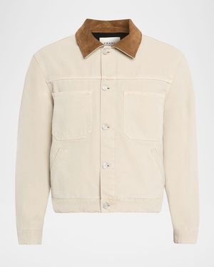 FRAME Canvas Suede-Collar Utility Jacket - Natural