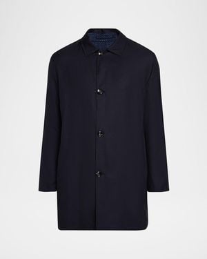 Kiton Apos;S Wool And Silk Birdseye Reversible Raincoat - Blue