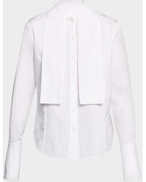 Brandon Maxwell Inez Pleated Draped Tuxedo Shirt - White