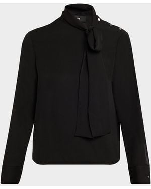 Theory Long-Sleeve Silk Tie-Neck Blouse - Black